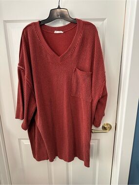 Nellie Mae V-Neck Oversized Pocket Sweater - Rust